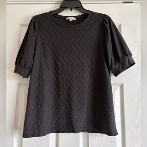 LOFT Black Textured Short Sleeve Top